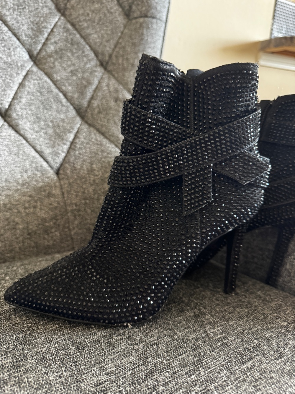 Gianni Bini Black Rhinestone Stiletto Ankle Boots – Size 7